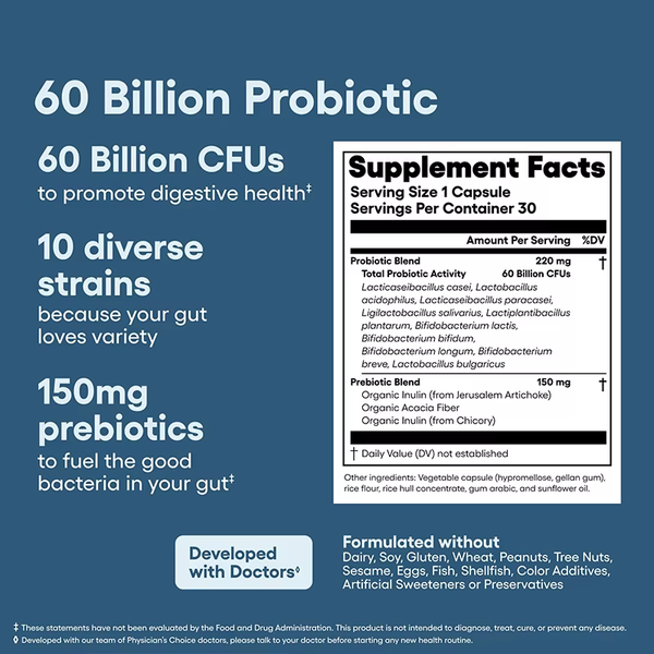 Probiotic Capsules 60 Billion Probiotics 30 Count Gut Health Supplement Private Label Probiotics Supplement for Men Women