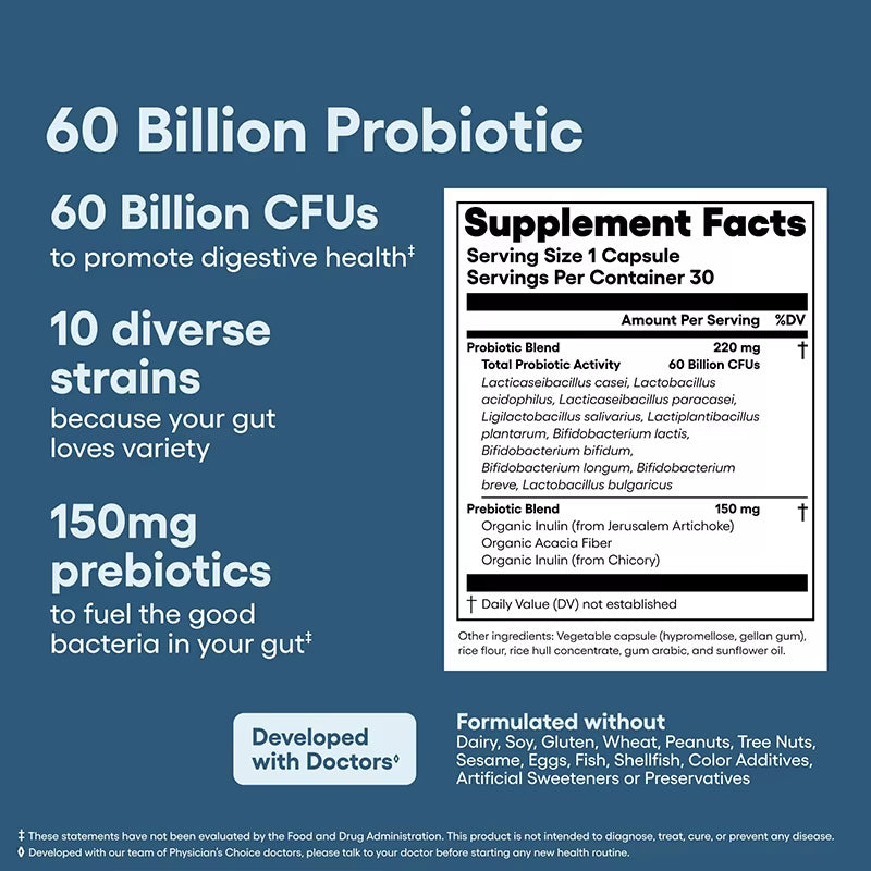 Probiotic Capsules 60 Billion Probiotics 30 Count Gut Health Supplement Private Label Probiotics Supplement for Men Women